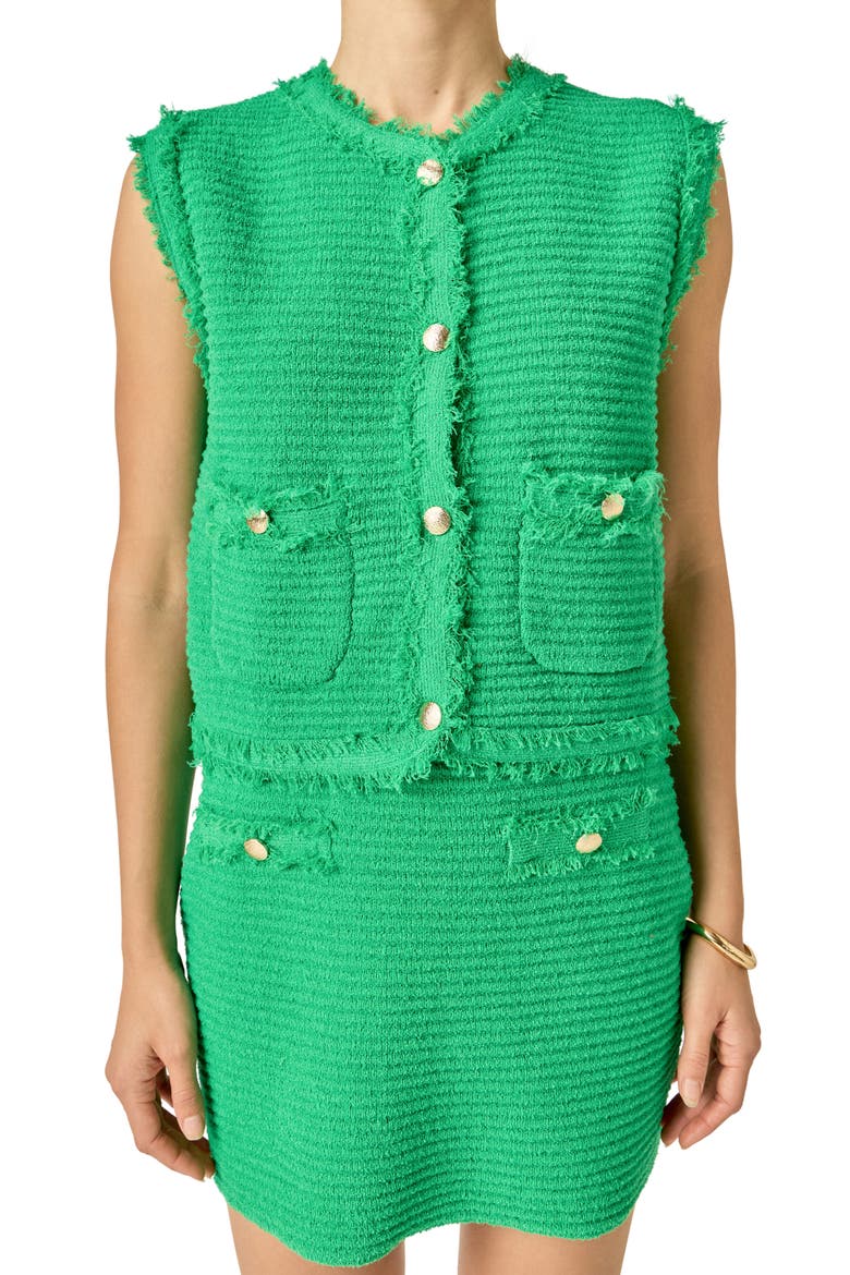 Fringe Detail Knit Vest, Alternate, color, GREEN