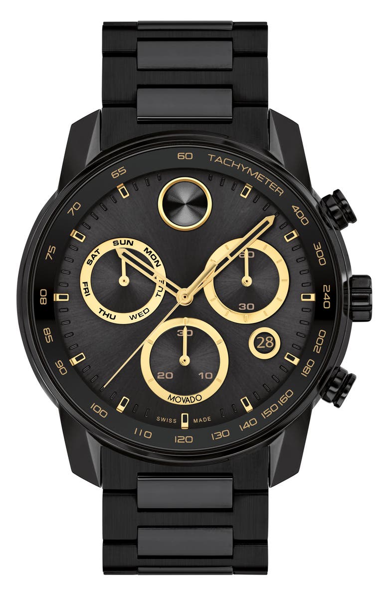 Movado Bold Verso Chronograph Bracelet Watch, 44mm, Main, color, Black