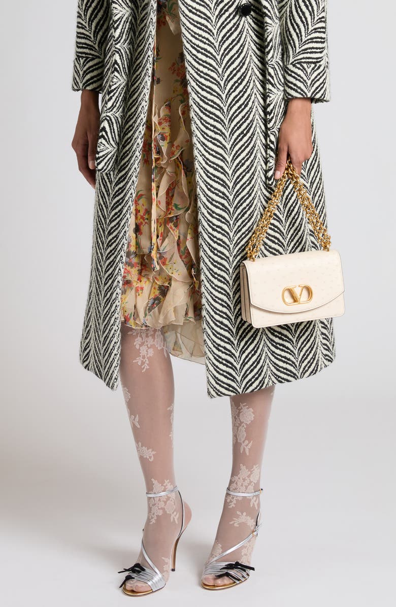 Valentino Garavani Small DeVain Ostrich Leather Shoulder Bag, Alternate, color, Light Ivory