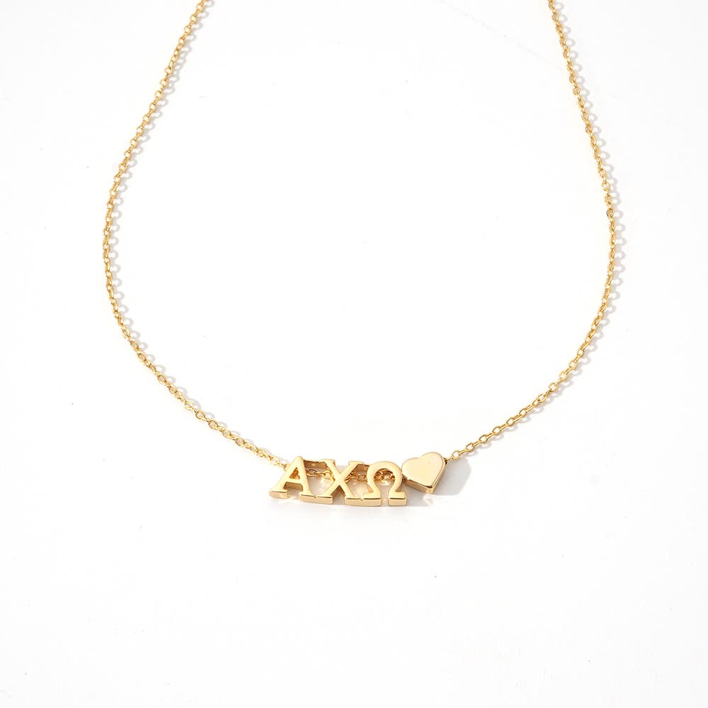 Color Shout Alpha Chi Omega Sorority Gold Heart Necklace (Women ...