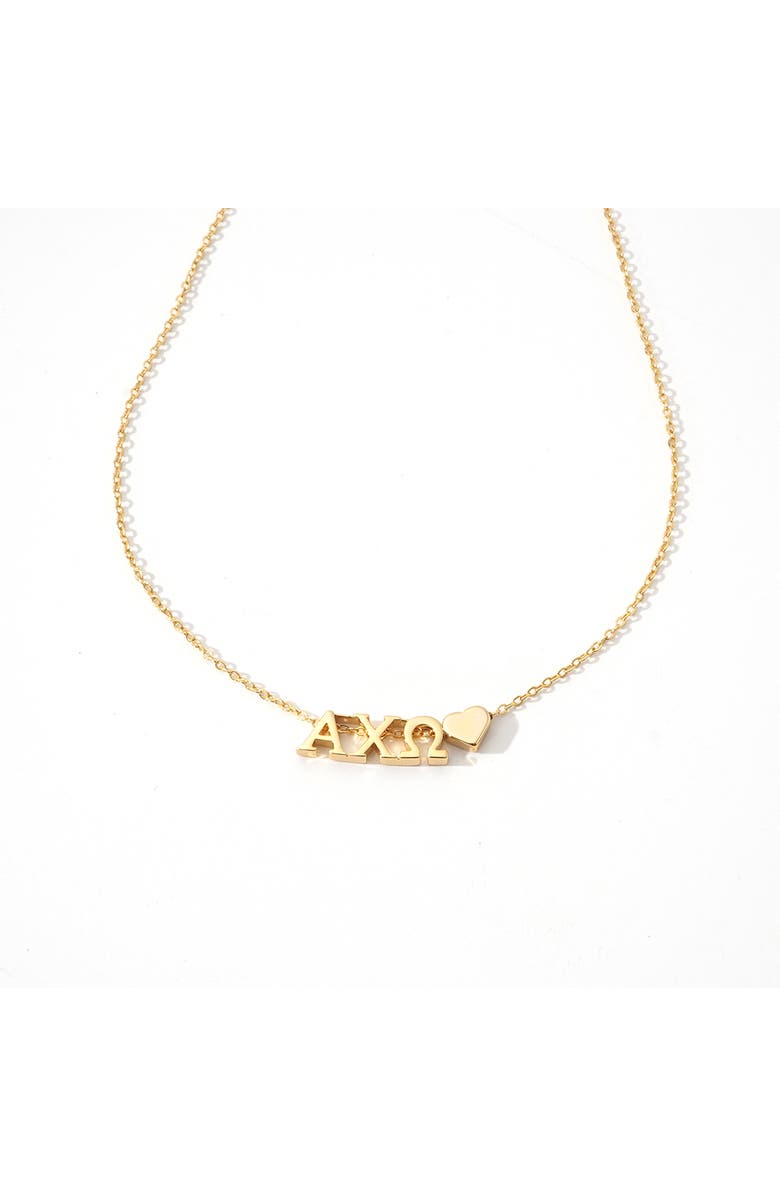 Color Shout Alpha Chi Omega Sorority Gold Heart Necklace, Alternate, color, Yellow Gold