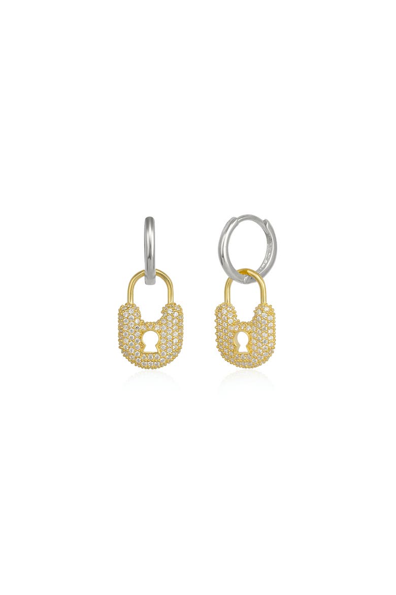 Silver Hoop Padlock Sterling Silver Earrings, Main, color, Gold