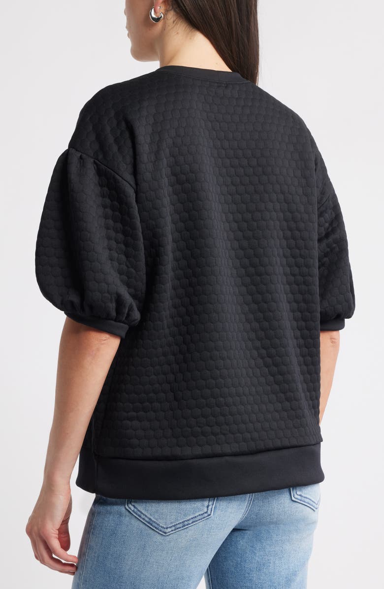 Caslon<sup>®</sup> Jacquard Puff Sleeve Sweatshirt, Alternate, color, Black