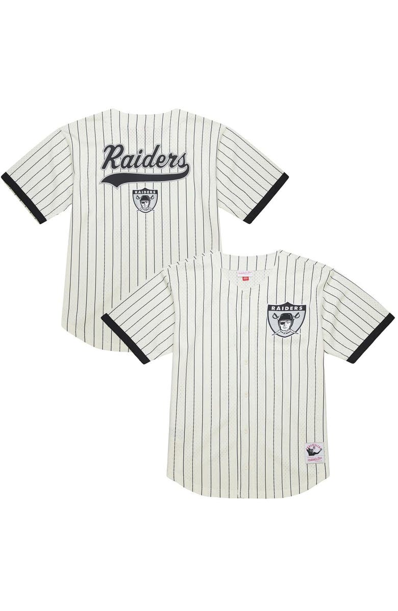 Mitchell & Ness Men's Mitchell & Ness  Cream Las Vegas Raiders Final Seconds Vintage Logo Mesh Button-Up Shirt, Alternate, color, 