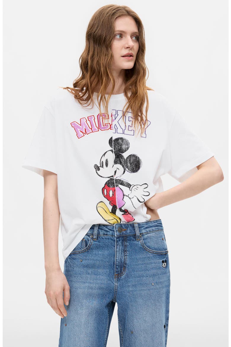Mickey Mouse Embroidered High Waist Wide Leg Jeans, Alternate, color, LIGHT BLUE