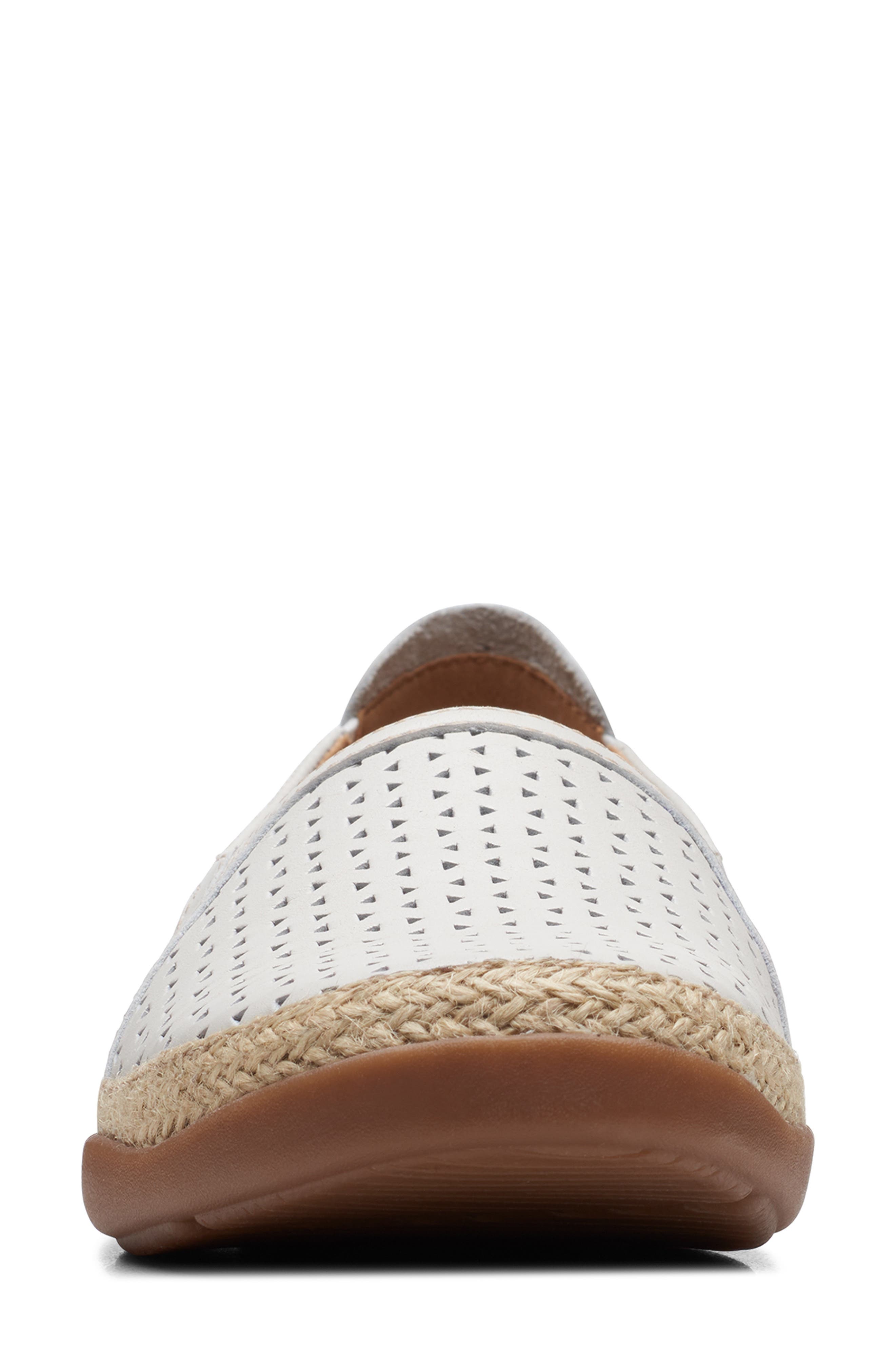 Clarks<sup>®</sup> Elaina Ruby Laser Cut Espadrille Flat - Wide Width Available, Alternate, color, White Leather