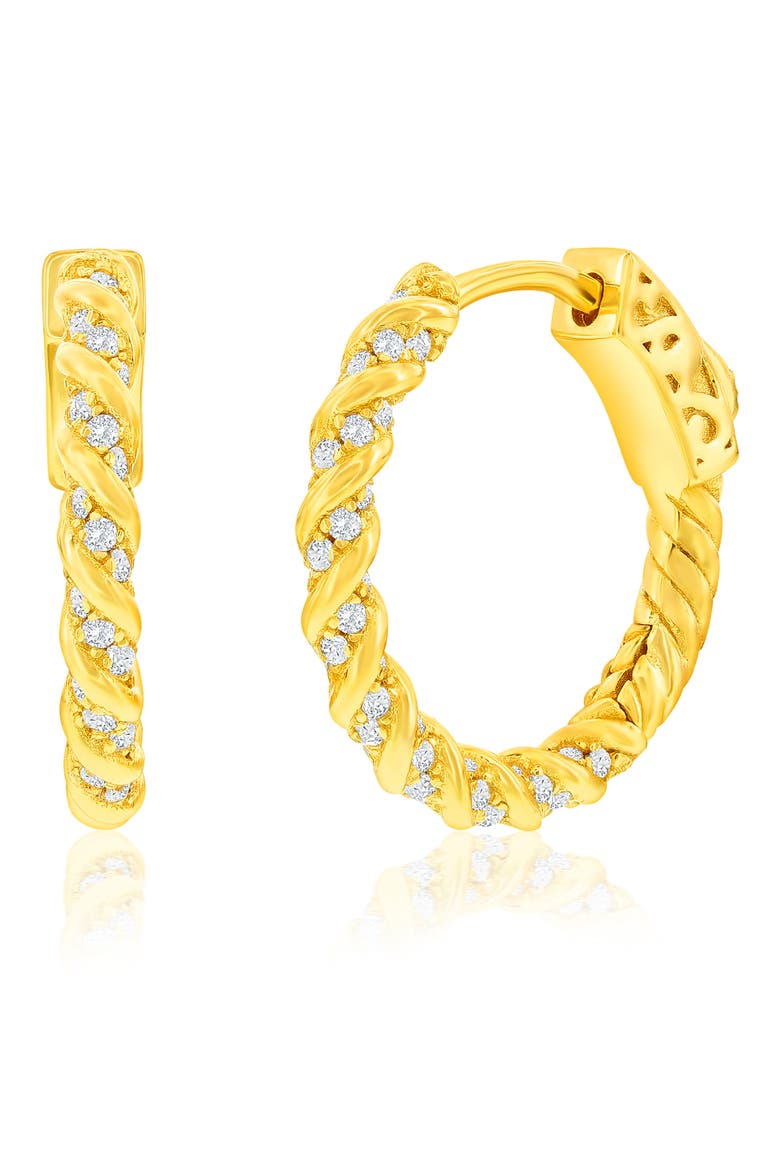 Cubic Zirconia Rope Huggie Hoop Earrings, Main, color, GOLD
