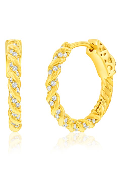 Cubic Zirconia Rope Huggie Hoop Earrings