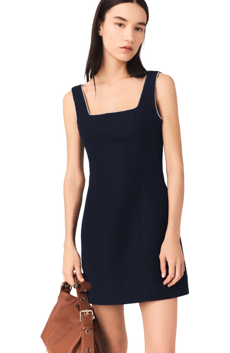 maje Short linen-blend dress, Alternate, color, Navy