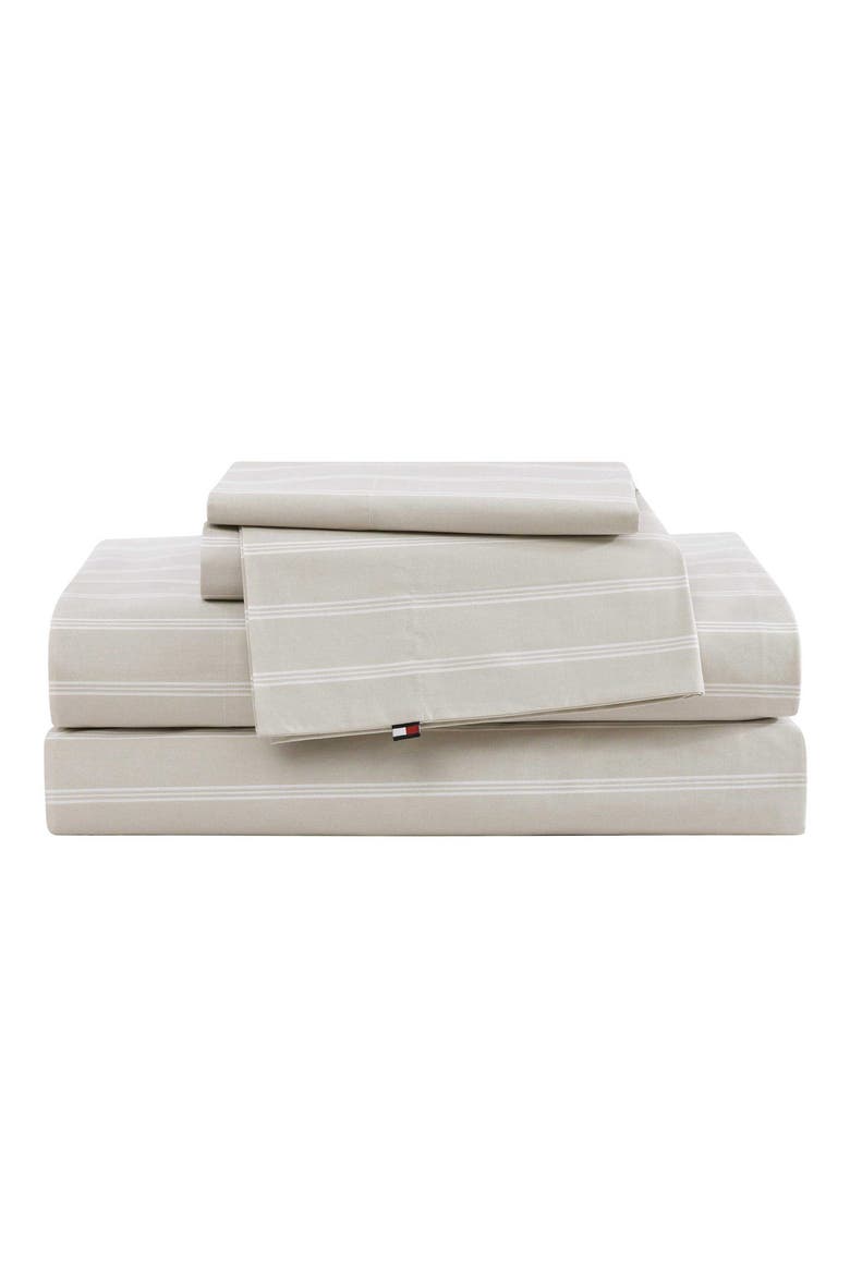 Effortless Stripe Cotton Percale Sheet Set, Main, color, LIGHT BEIGE