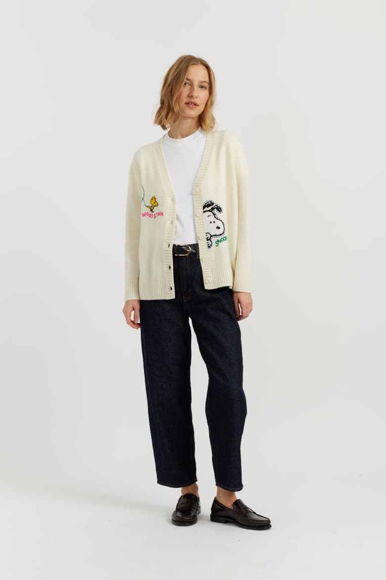 Wool-Cashmere Snoopy Embroidered Cardigan, Main, color, Cream