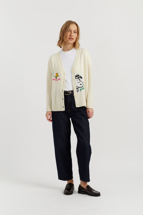 Wool-Cashmere Snoopy Embroidered Cardigan