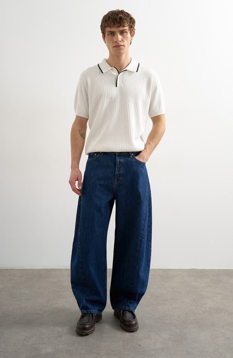 Topman Tipped Rib Cotton Polo Sweater, Alternate, color, Ecru