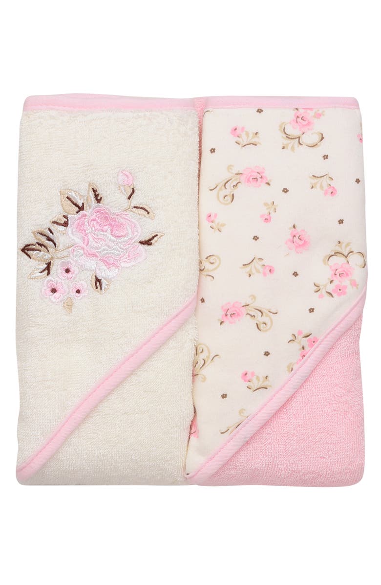 Little Me 2-Pack Vintage Rose Hooded Towels, Main, color, Pink