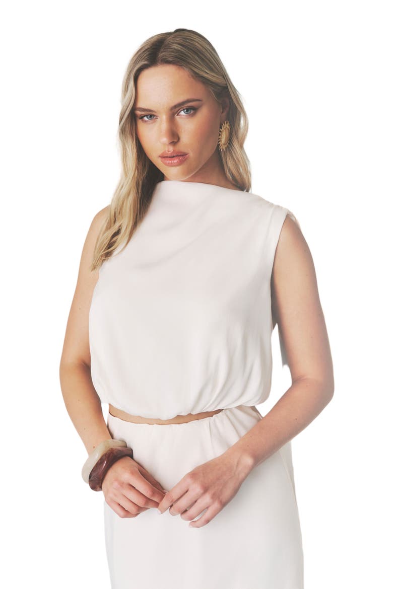 Satin Drape Detail High Neck Top, Alternate, color, Ivory