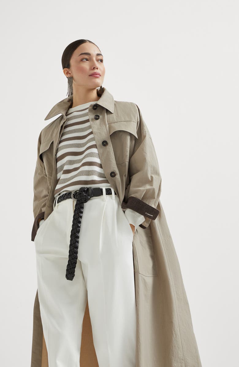 Brunello Cucinelli Water-resistant fabric trench coat, Alternate, color, Beige