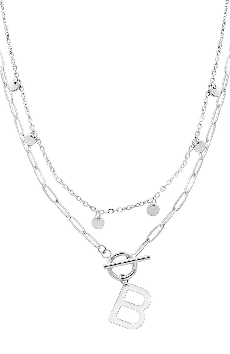 Adornia Toggle Initial Pendant Layered Necklace, Main, color, Silver-B