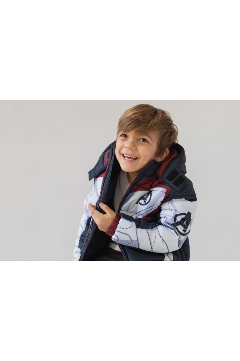Avengers Hooded Zip-Up Puffer Jacket, Alternate, color, Dark Grey White Red