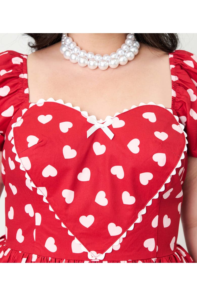 Plus Size Puff Sleeve Sweetheart Fit & Flare Dress, Alternate, color, Red W/ White Heart Print