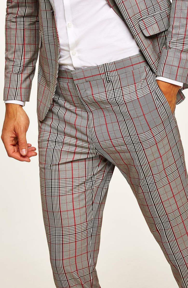 Topman Muscle Fit Check Trousers, Alternate, color,