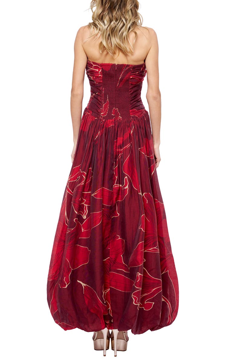 CIEBON Reema Floral Strapless Bubble Hem Gown, Alternate, color, Burgundy/ Red