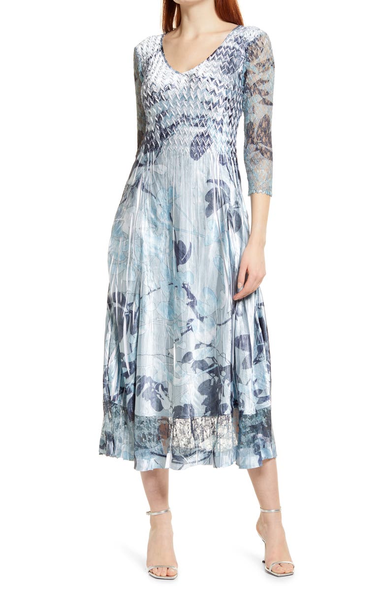 Komarov Lace Sleeve Charmuse Midi Cocktail Dress, Main, color,