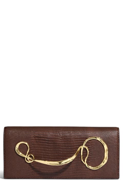 Twisted Side Handle Leather Clutch