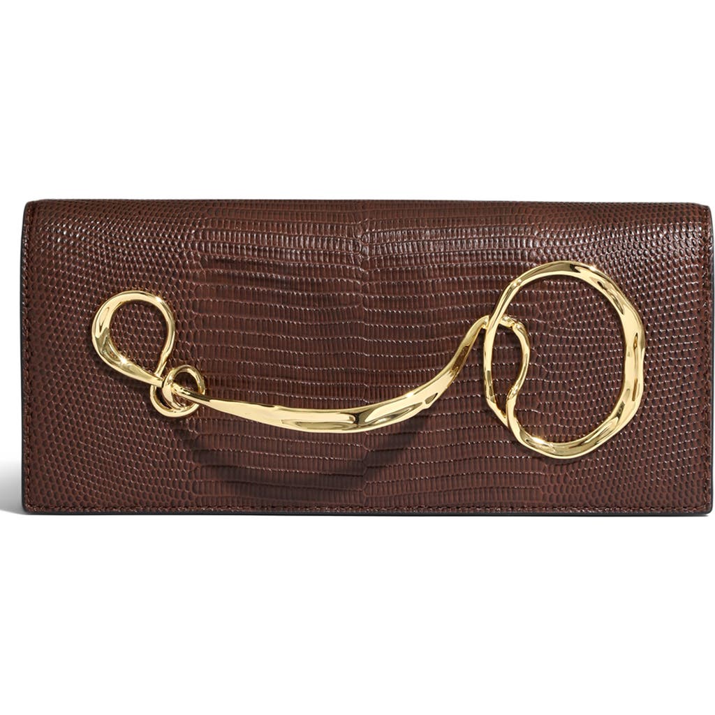 Alexis Bittar Twisted Gold Side Handle Clutch In Brown