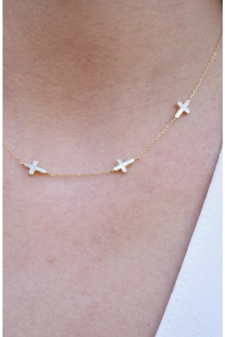Mother-of-Pearl Cross Station Necklace, Alternate, color, GOLD