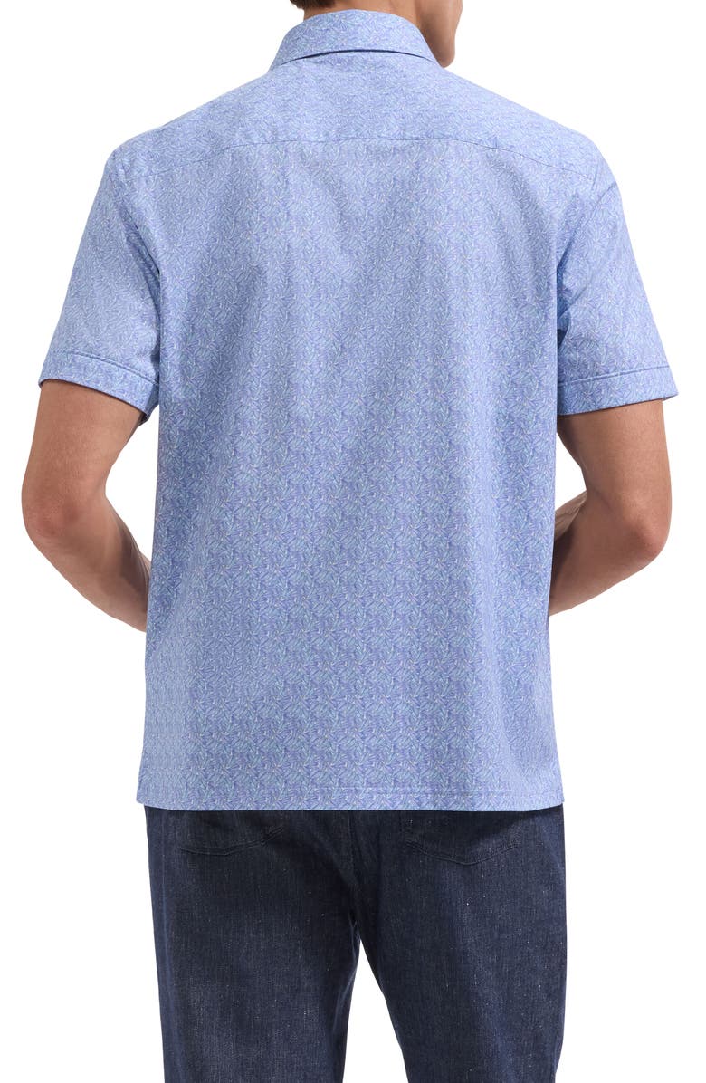 Bugatchi Milo OoohCotton<sup>®</sup> Leaf Print Short Sleeve Button-Up Shirt, Alternate, color, Iris