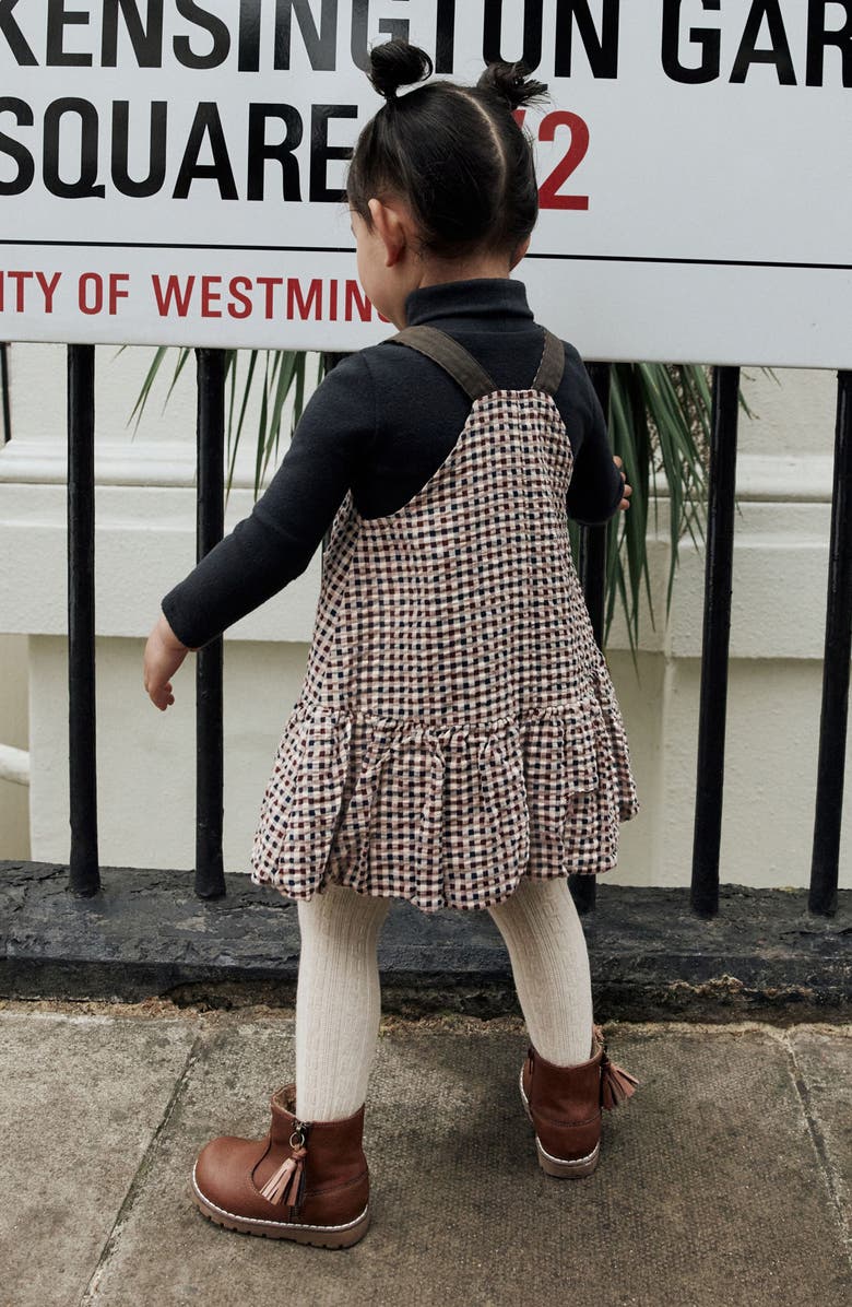 NEXT Kids' Gingham Cotton Seersucker Pinafore Dress, Alternate, color, Neutral