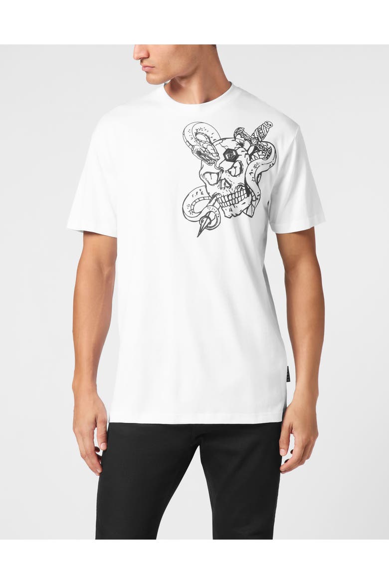 T-Shirt Round Neck Snake Men, Main, color, white
