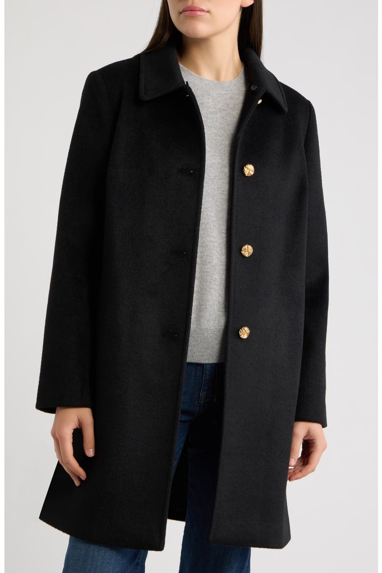 Faux Fur Collar Single Breasted Coat, Alternate, color, BLACK
