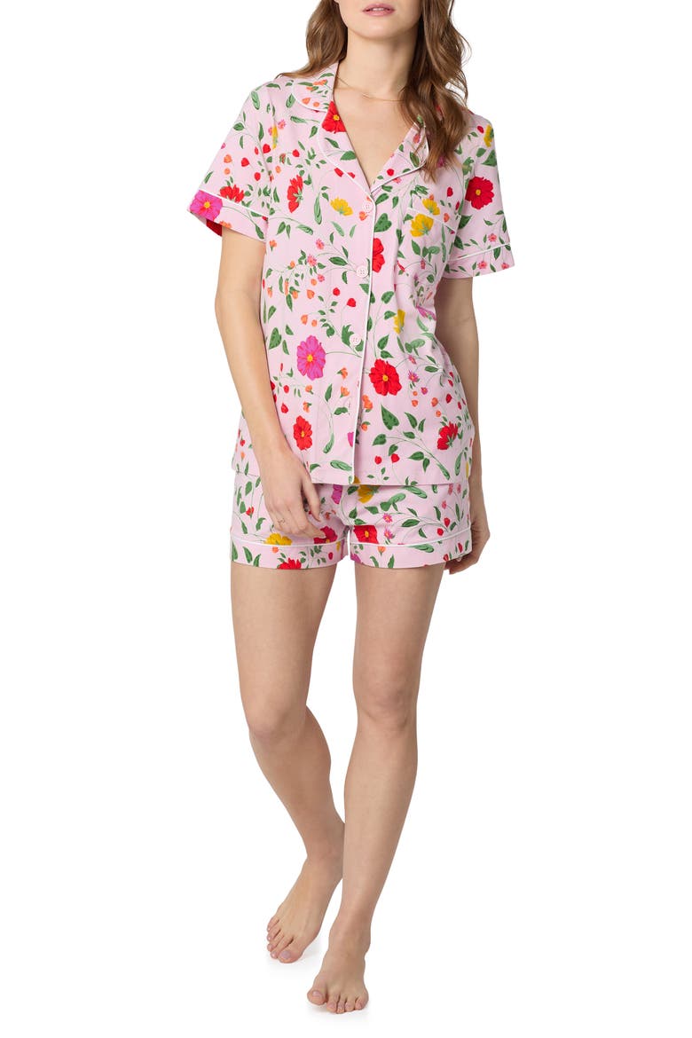 Print Stretch Organic Cotton Short Pajamas, Alternate, color, SUNLIT FLORA