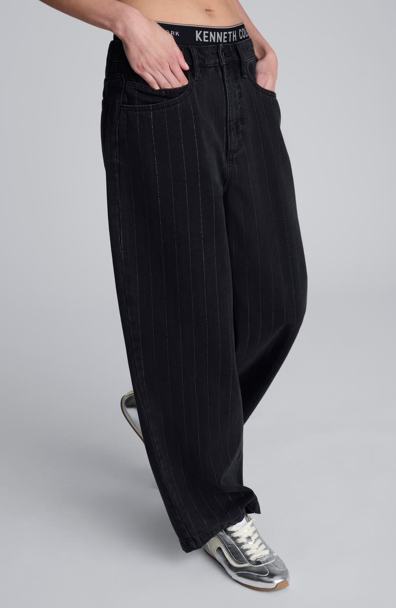 Kenneth Cole Pinstripe High Waist Wide Leg Jeans, Main, color, Nik/ Silver