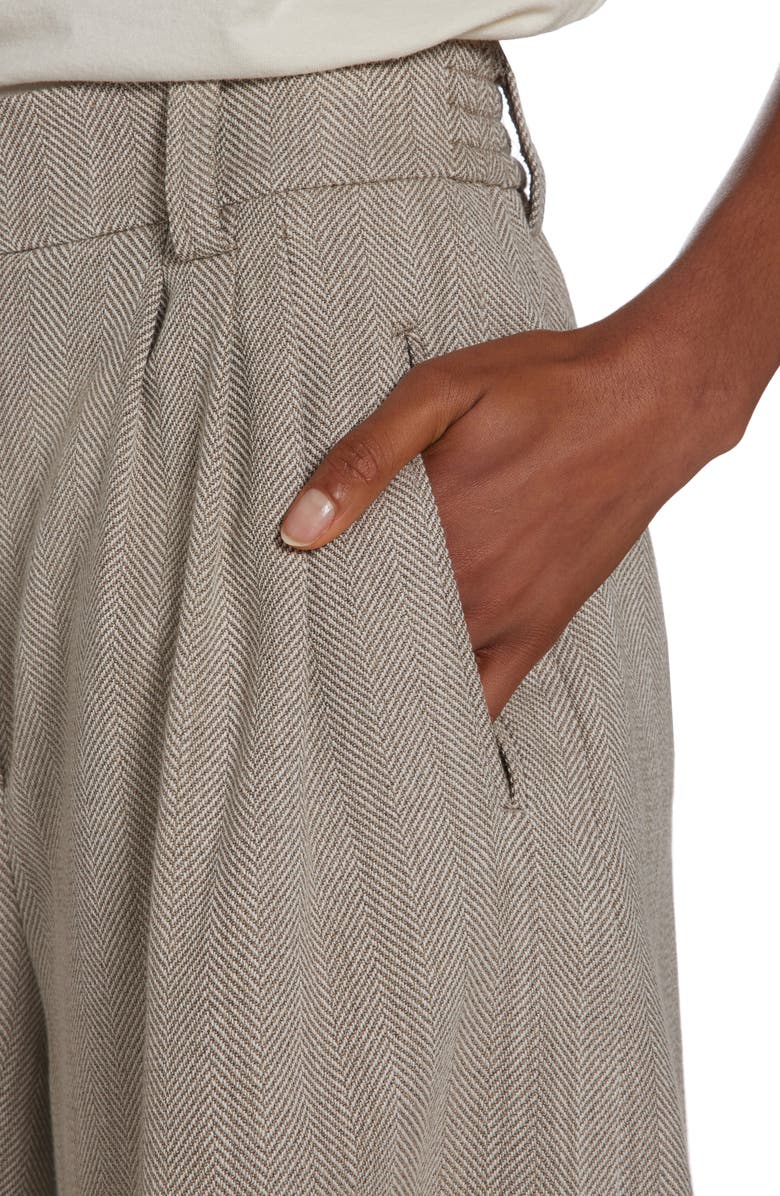 Golden Goose Pleated Cotton Herringbone Shorts, Alternate, color, 