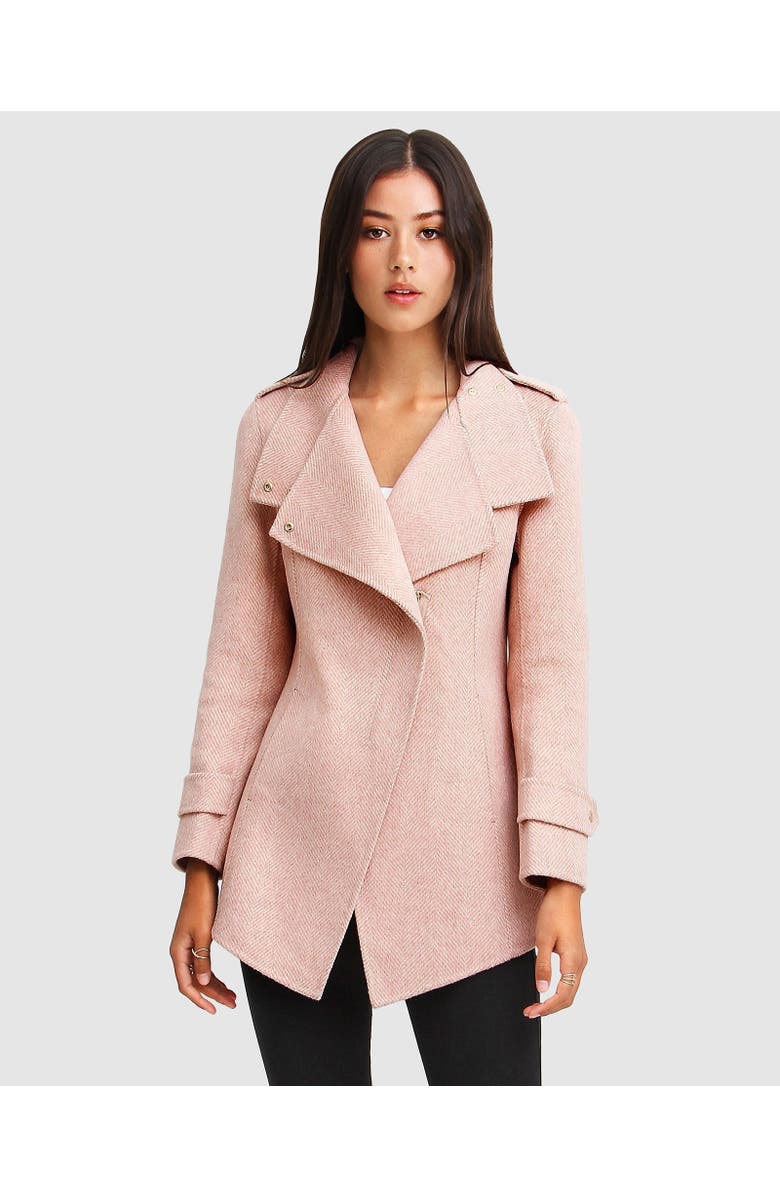 Belle & Bloom Bad Girl Wool Blend Moto Coat, Main, color, Blush
