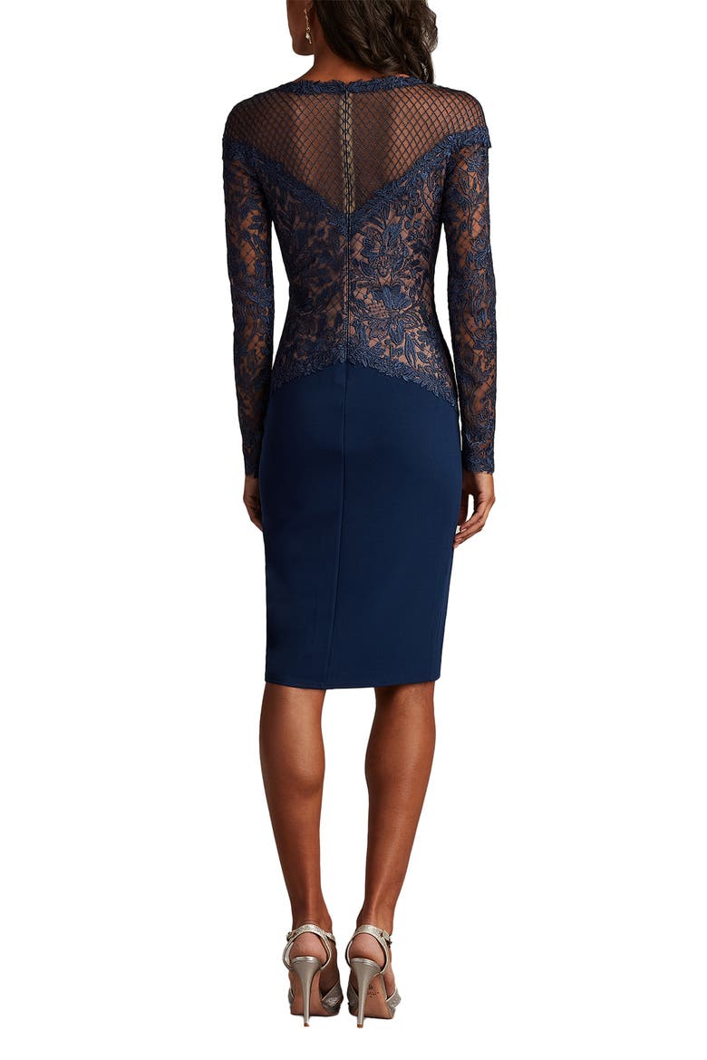 Embroidered Lace Long Sleeve Cocktail Dress, Alternate, color, NAVY/ NUDE