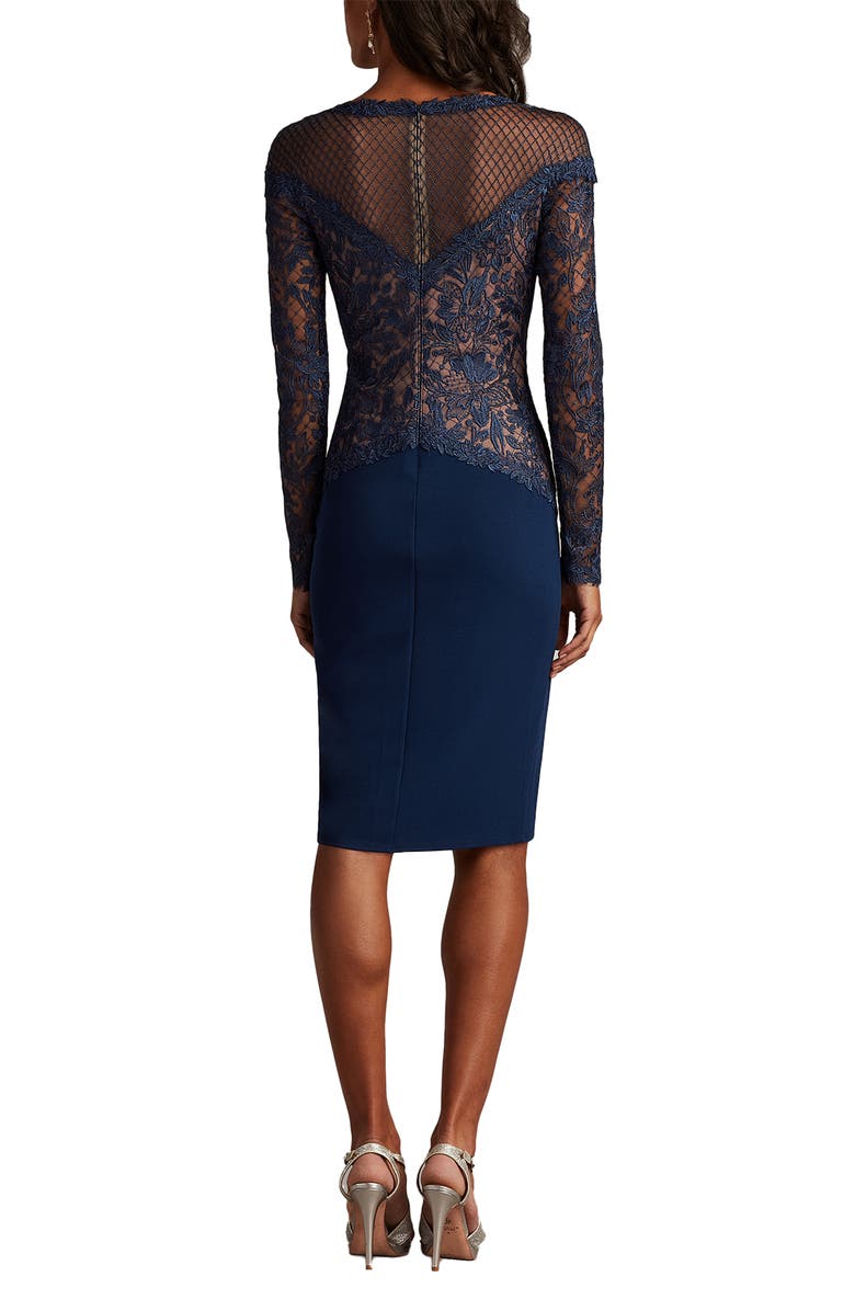 Tadashi Shoji Embroidered Lace Long Sleeve Cocktail Dress, Alternate, color, Navy/ Nude