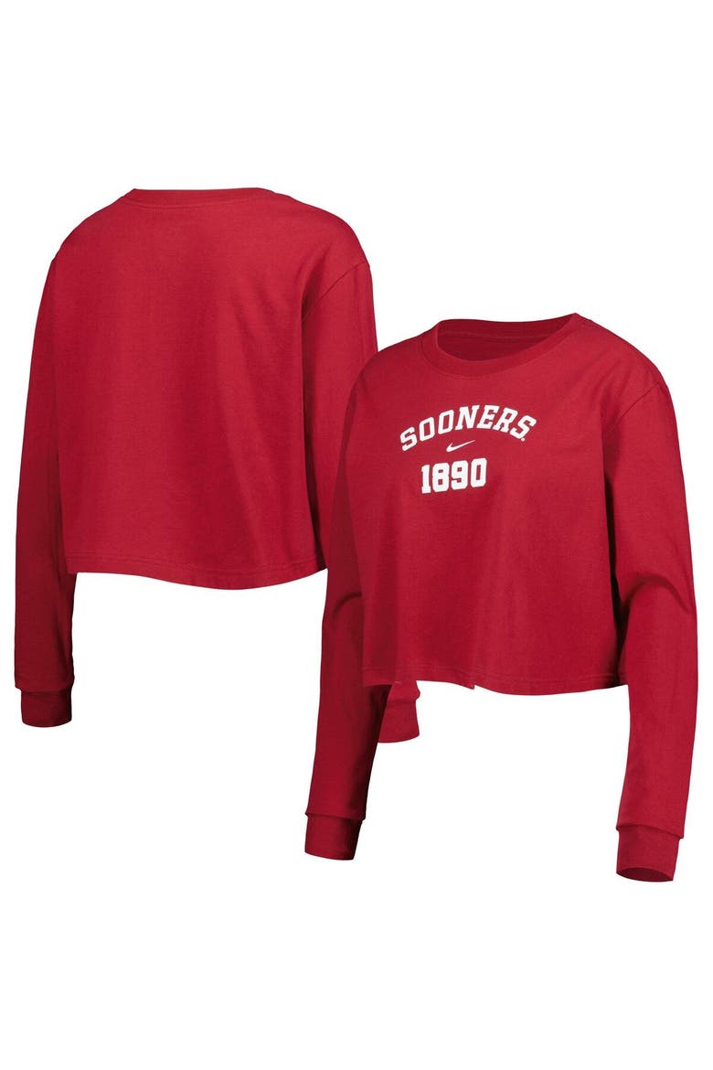 Women's Nike Crimson Oklahoma Sooners Est. Cropped Long Sleeve T-Shirt, Alternate, color, Crimson