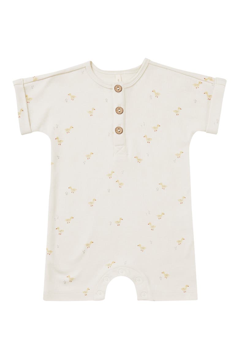 Duck Print Henley Organic Cotton Blend Romper, Main, color, IVORY-DUCKS