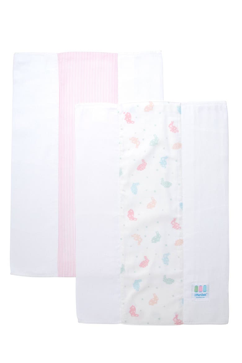Print Set of Two Burp Cloths, Alternate, color, Bunny Print & Pink Seersucker