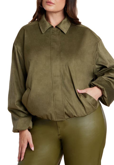 Faux Suede Bomber Jacket (Plus)