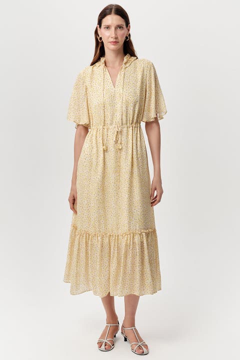 Douglas Short Sleeve Tie Waist Lined Printed Midi Dress