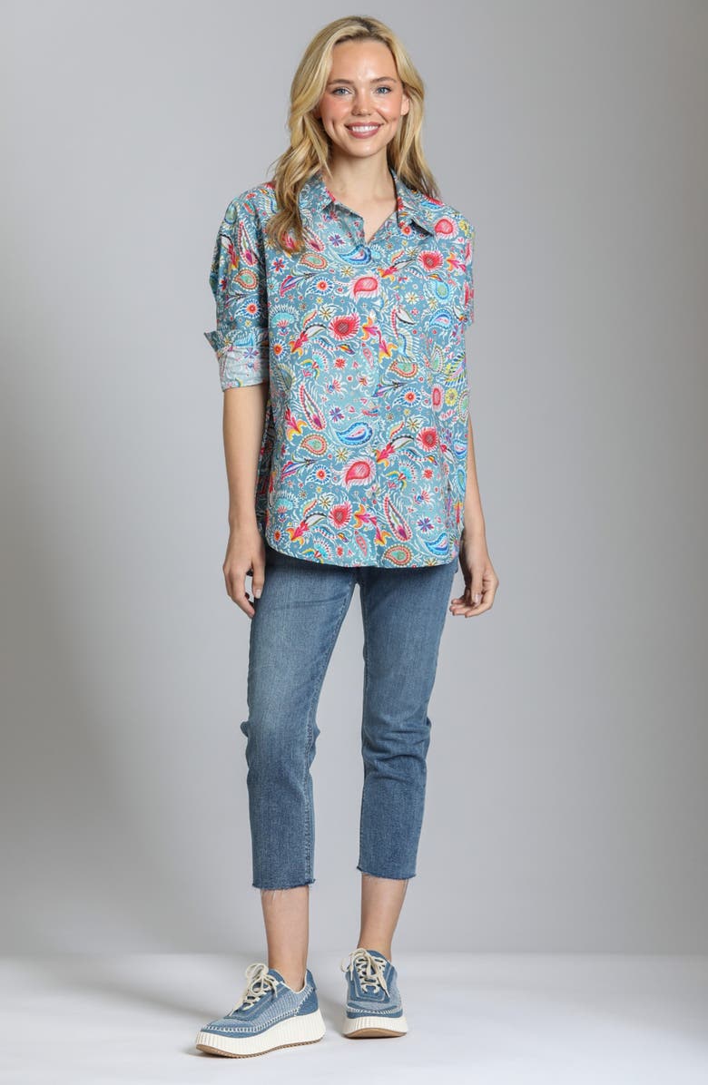 APNY Print Cotton Button-Up Shirt, Alternate, color, Blue Multi