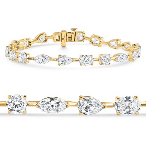 10ct Mixed Cut Diamond Tennis Bracelet 7" 14k Gold Lab Grown