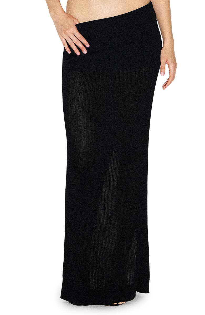 SKIMS Sheer Knit Foldover Maxi Skirt, Main, color, Onyx