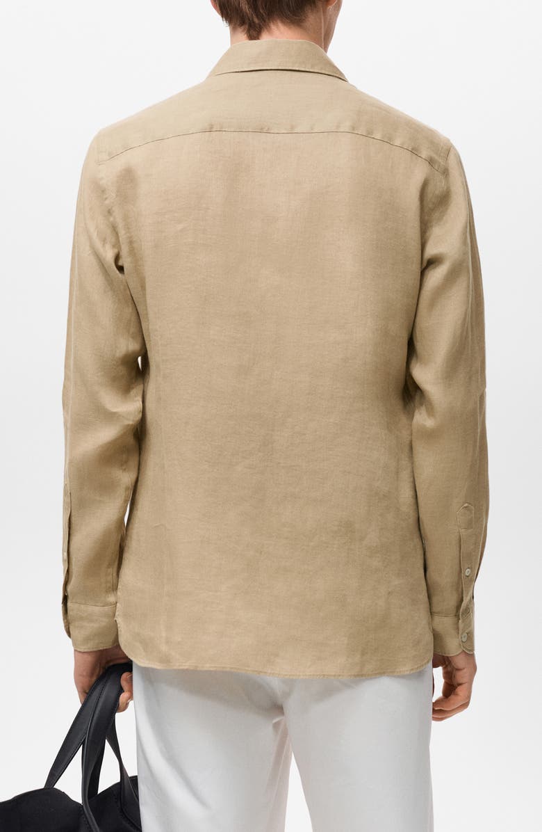 MANGO Slim Fit Linen Button-Up Shirt, Alternate, color, Beige