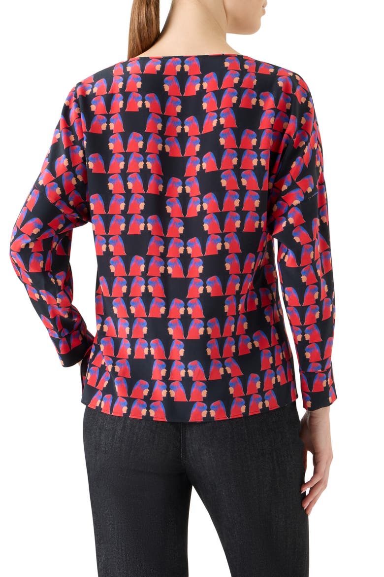 Françoise Hardy Print Silk Crêpe de ChineTop, Alternate, color, BLACK-MULTICOLOR