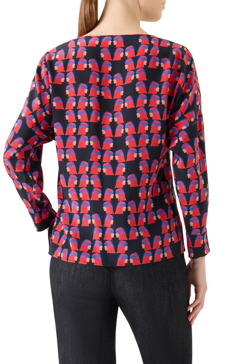 Akris punto Françoise Hardy Print Silk Crêpe de ChineTop, Alternate, color, Black-Multicolor